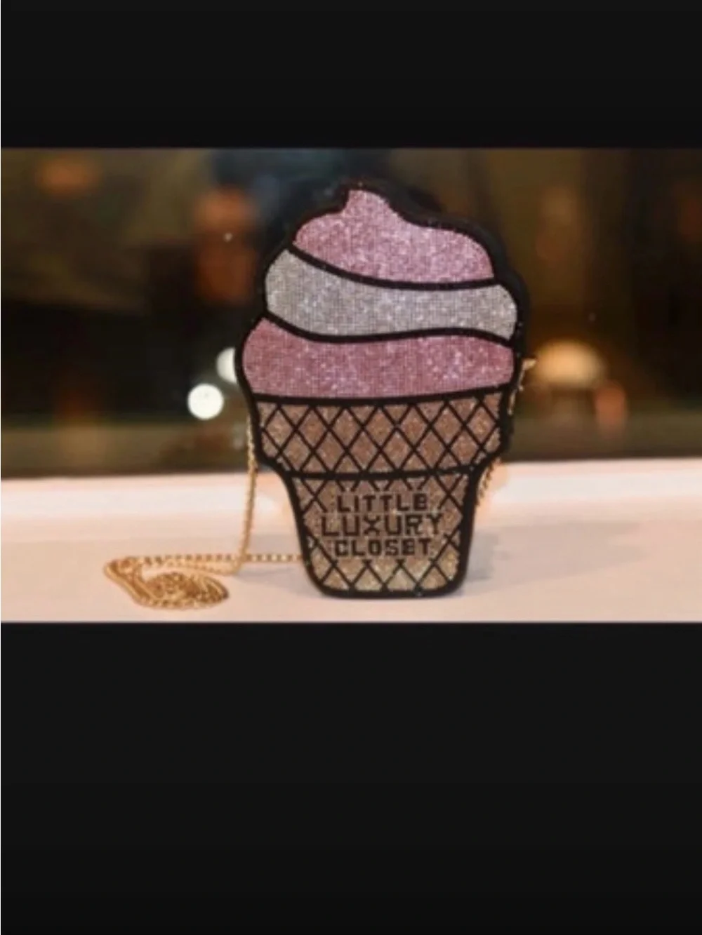 Sequin Ice Cream Cone Crossbody Bag - Pink & Gold